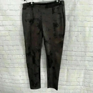 Tahari Faux Leather Charcoal Tie Dyed Leggings Medium